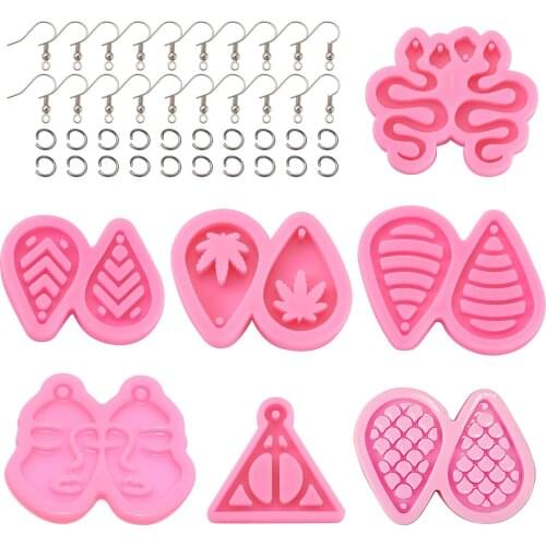 1 Set DIY Silicone Keychains Earrings Making Molds Pearl Pink with Jump Rings Clasps Findings Epoxy Resin Mold