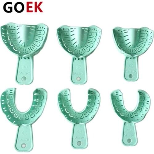 3 Pairs Dental Implant Tray Green Full Mouth Removable Partial Mold Tray Easy To Fold Baffle Plastic S/M/L Dental Teeth Tool