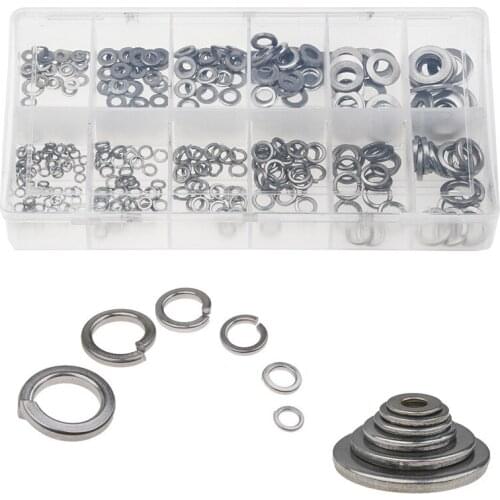 350PCS For Hardware Accessories Stainless Steel Flat Spring Washers Pad M3/M4 M5/M6/M8/M10 Kit