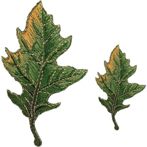 Tree Leaf Fall Oak Leaves Green Gold Embroidered Patches for T-shirt Iron on Stripes Appliques Clothes Stickers Clothing Badges