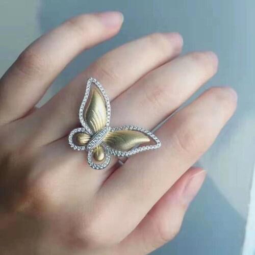 Hainon New Clear Zircon Luxury Lovely Butterfly Shape Wedding Ring Jewelry For Women Beautiful Silver Color Ring Jewelry Gift
