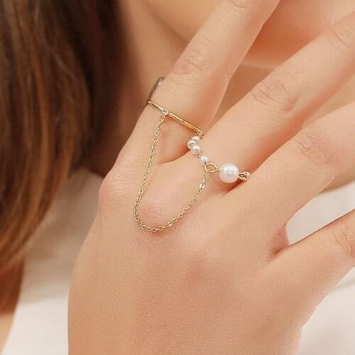 Simple Fashion One-piece Pearl Ring Retro Long Chain Sweet Geometric Accessories