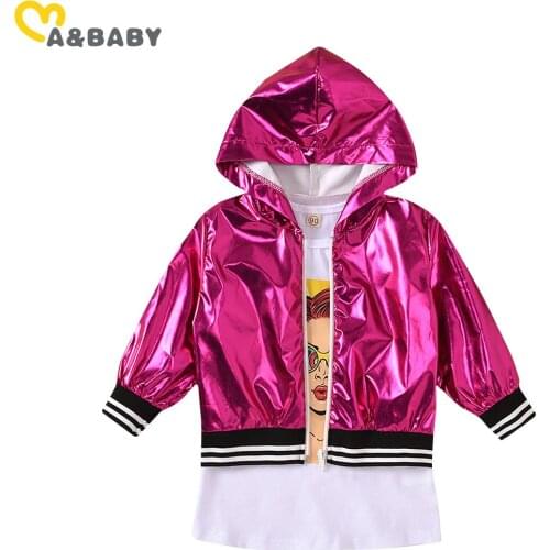 Ma&Baby 18M-8Y Fashion Toddler Kid Girls Clothes Set Laser Long Sleeve Jackets Coats + Cartoon Dress Cool Children Costumes