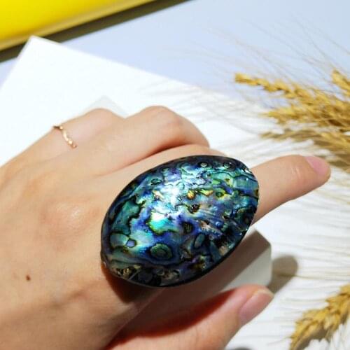 Lii Ji Unique 925 Sterling Silver Huge Abalone Shell Ring Big Adjustable Ring Nice Gift for Women