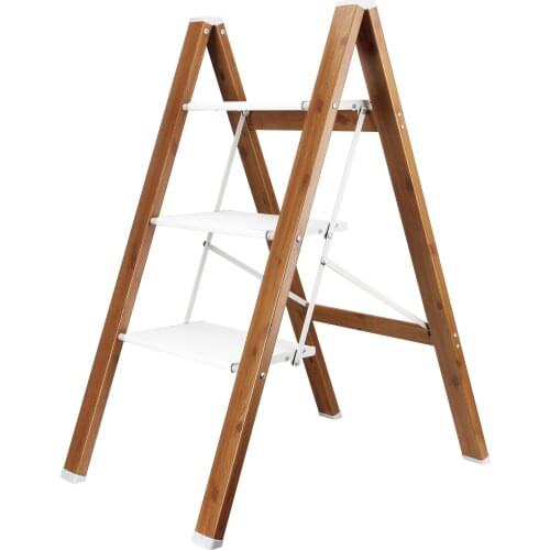 Escalera plegable multifuncional de 3 escalones, escalera gruesa de espiga para interior, estante de madera, taburete de tres