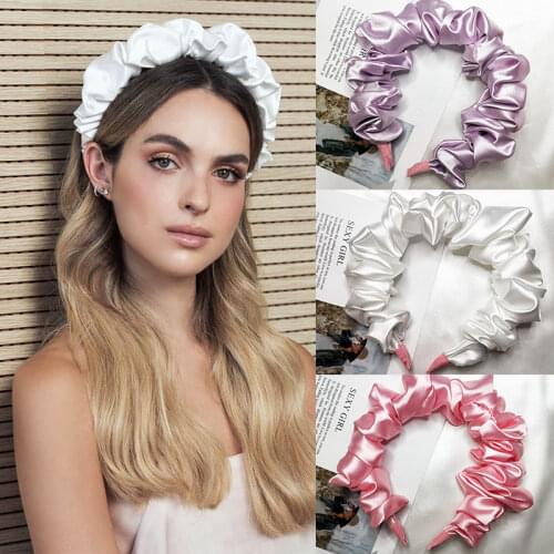 Fashion Silk Pleated Headbands for Women Girls Solid Chouchou Scrunchies Hairbands Ladies Hair Hoops Bands Hair Accessories