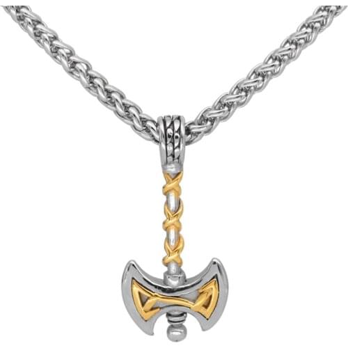 Men viking axe stainless steel necklace Nordic viking jewelry with valknut gift bag
