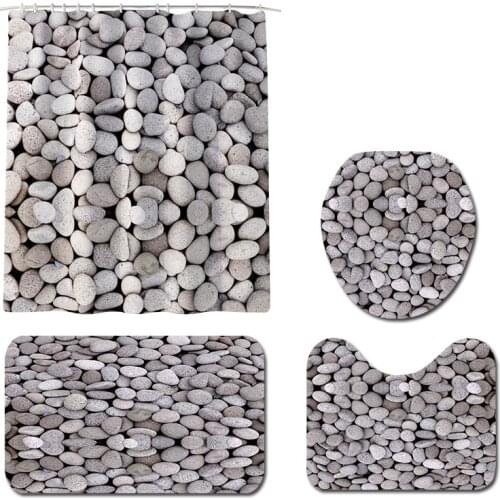 New Carpet Set Bathroom Stone Printing Non-Slip Bath Mat Shower curtain Bathroom Doormats Decor Toilet Seat Cover Rug