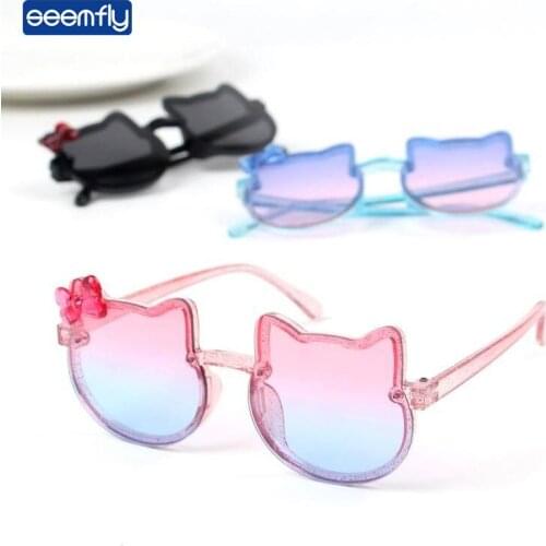 Seemfly Children Bowknot Cat Sunglasses Boys Girls Cute Cartoon Shaped Transparent Colorful Clear Lens Sunshades UV400 Glasses