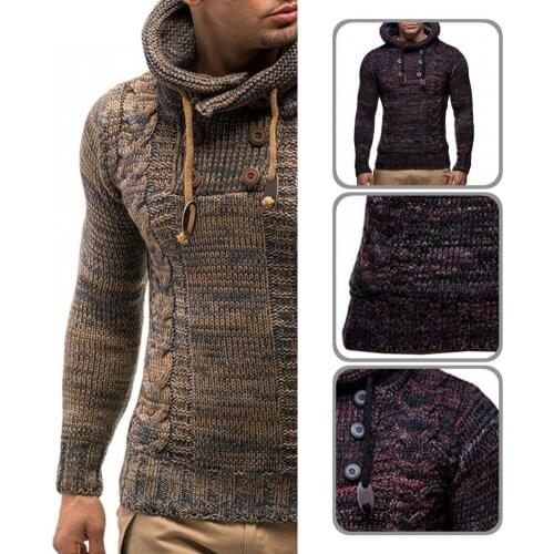 Autumn Winter Stylish Hooded Stretchy Knitted Sweater Lightweight Men Sweater Knitted Pullover Top
