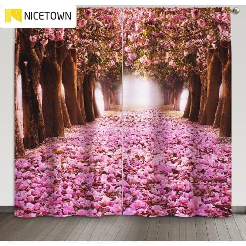 NICETOWN 1Pair Modern 3d Blackout Window Curtains Pink Flower Street Printed Partten Pink Room Decor Rustic Decorations for Home