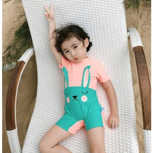Wyoturn Summer Vacation Baby One-Piece Swimsuit Short Sleeve Cute Rabbit Girls Swimwear Beach Sunscreen Breathable Swimsuit 2020