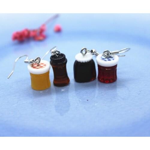Funny Mini Coffee Jam Bottle Resin Earring Womens Fashion Creative Hand-made Jewelry Gifts Prom Party Personality Accessories