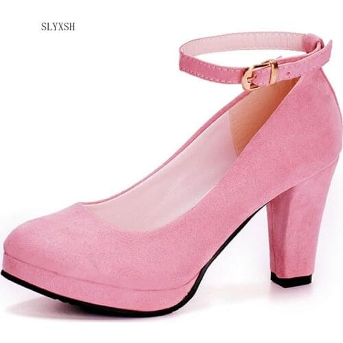 Size34-40 2019 New Sweet Buckle Women Pumps High Heels Brand Wedding Bride Shoes Woman Spring Autumn Platform Female Footwear