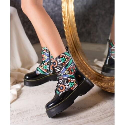 Womens winter autumn fashion boots new season Faux Leather Materıal black Layd shoes raund toe high heels lace