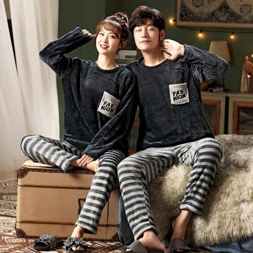 Women Winter Pajamas Set Flannel Warm Homewear Mens Pyjamas 2 Piece Adult Nightwear Couple Sleepwear Long Sleeve Pijama Mujer