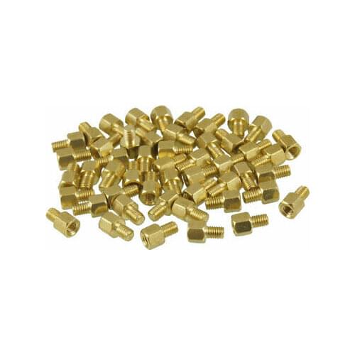 100x Brass PCB Standoffs Hexagonal Spacers M3 Male x M3 Female 4mm M3X4+4MM