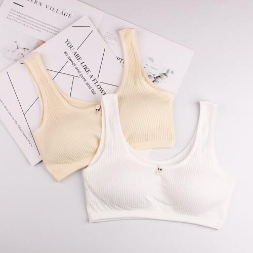 2PCS Cotton Teenager Girl Bra Breathable Girls Training Bra Wire Free Puberty Girl Bra with Pad Teen Lingerie Vest 8-16Y
