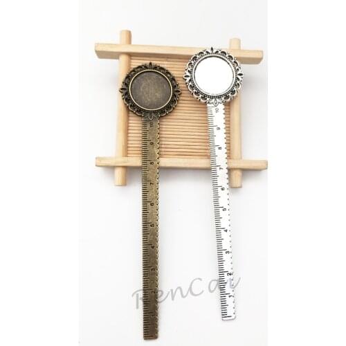 20pcs/lot DIY Craft Flower Ruler Bookmark Ruler Fit Inner 20mm Cabochon Base Vintage Metal As Book Page Marker School Supplies