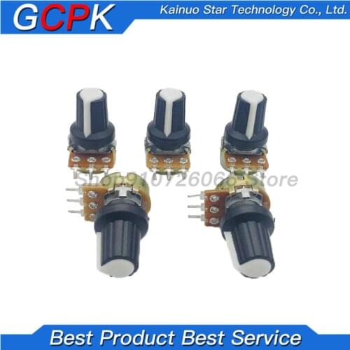 5 Sets WH148 1K 10K 20K 50K 100K 500K Ohm 15mm 3 Pin Linear Taper Rotary Potentiometer Resistor for Arduino with AG2 White cap