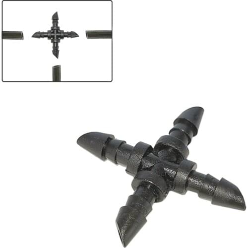 50pcs 4/7mm Irrigation Hose Cross Connector 4-Way Water Pipe Splitters Micro Irrigation Tube Barbed Garden Hose Coil Connector