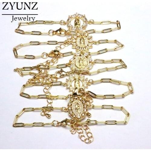 6PCS, CZ Micro Pave Jesus Bracelet, Relgious Bracelets, Chain Link Bracelet, CZ Micro Pave Punk Chain Bracelets