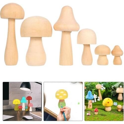 6 Pcs Wooden Mushroom Set Various Sizes Natural Unfinished Mushroom For DIY Graffiti Painting Wooden White Mushroom Ornaments