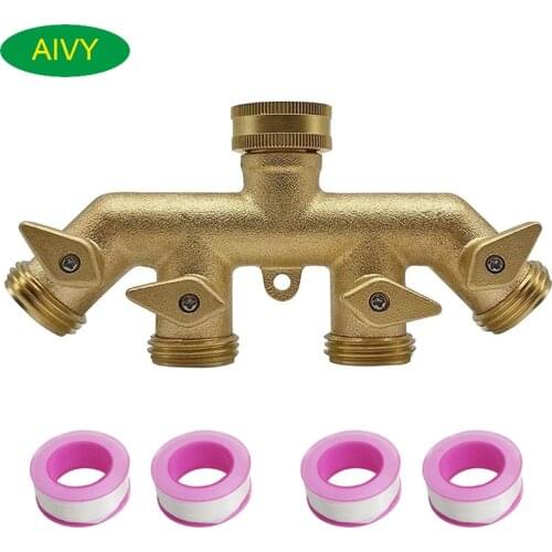 3/4"Solid Brass Garden Hose Adapter 4 Way Tap Connectors Distributor Switch Valve Garden Water Splitters For Watering Irrigation