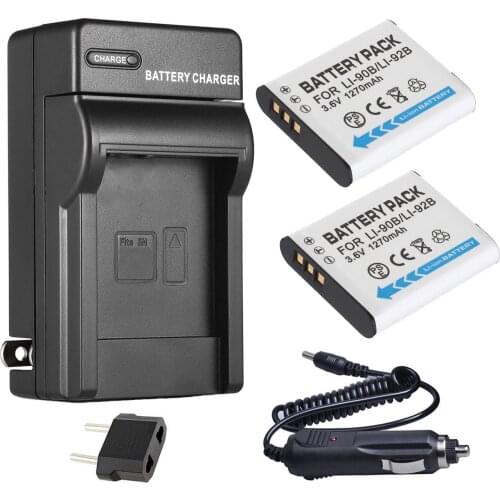 Battery (2-Pack) + Charger For Olympus LI-90B, LI90B, LI-92B, LI92B Rechargeable Lithium-ion Batteries