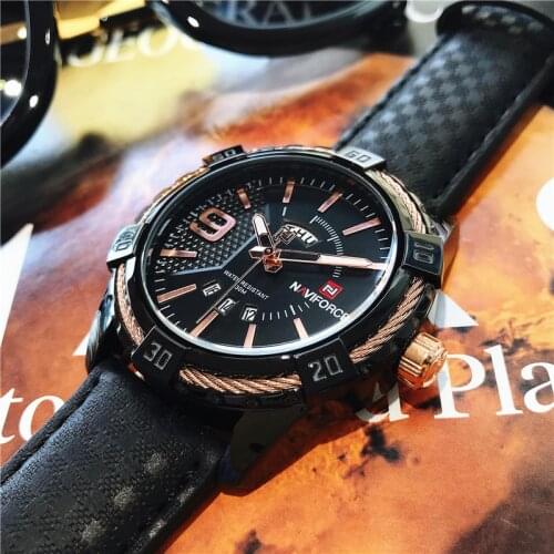 NAVIFORCE Gold Luxury Brand Men Watch Military Sports Quartz Watch Analog Date Clock Leather Strap Wristwatch Relogio Masculino