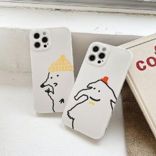 Elephant Stick Figure Cartoon Mobile Phone Case for Apple Silicone White Cases for iPhone7Plus/8Plus iPhoneX/XR/XS 11/12 Pro Max