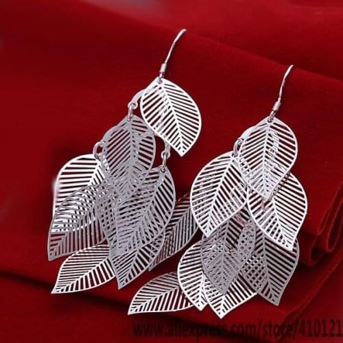 E214 Hot Sale High Quality Silver Color Fine Jewelry,Wholesale Jewelry Elegant Charms Fashion Gloss Leaf Earrings/dluamdb