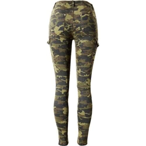 High Street Women Joggers Camouflage Leggings Pockets Casual Streetwear Jeans Elastic Skinny Pencil Pants Denim Trousers Female