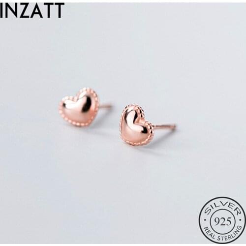 INZATT Real 925 Sterling Silver Heart Stud Earrings For Fashion Woman Party Minimalist Fine Jewelry Cute Accessories Gift