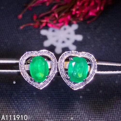 KJJEAXCMY fine jewelry 925 sterling silver inlaid Natural Emerald exquisite Womens earrings support detection fashion