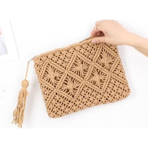Cotton Rope Weave Hangbag Korea Style Womens Clutch Soft Pochette Femme Designer Small Money Purse Zipper Bag With Tassels