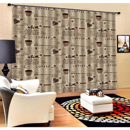 Coffee curtains newpaper curtain Luxury Blackout 3D Window Curtains For Living Room Bedroom Customized size