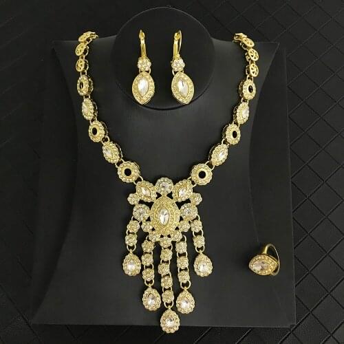 African Bridal Heart Shape Pendent Jewelry Set Algiers/Algeria Wedding Jewelry Handmade Necklace Earring Bracelet Ring Sparkly