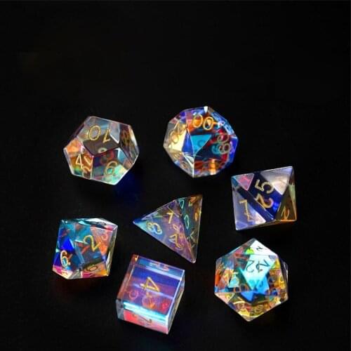 Crystal Gemstone Polyhedral Dice 7 Pieces Set Colorful Crystal Engraved AB Color Board Game Decoration Holiday Gift