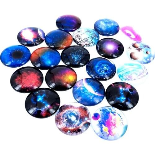 40pcs/lot 10mm 12mm 14mm 16mm Round Starry Sky Universe Pattern Glass Cabochon for DIY Jewelry Making Findings & Components T005