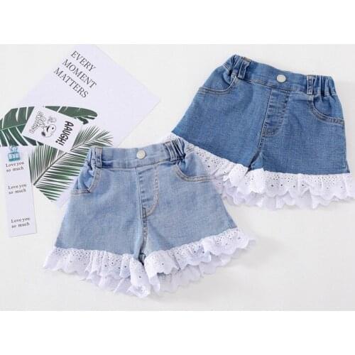 Sweet baby girls lace shorts summer hole jeans short pants casual princess baby shorts little baby pants children trousers