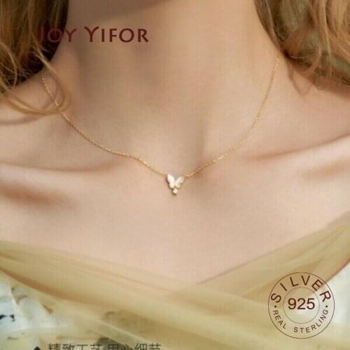 Trendy 925 Sterling Silver O-Chain Necklace Gold color butterfly Zircon Necklace For Women Gift Summer Fashion Jewelry