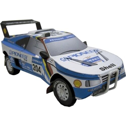 Peugeot 405 T16 1989 Blue 1:32 Dakar Rally Racing Car Folding 3D Paper Model Papercraft DIY Adult Handmade Craft Toys ZX-032