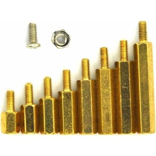 240pcs/box M2.5 thread hex male female brass bracket / stainless steel nut combination kit