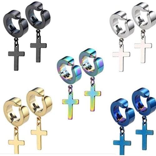 New Popular 1 Pair Stainless Steel Painless Ear Clip Earrings For Men/Women Punk Cross Non Piercing Fake Earrings Jewelry Gifts