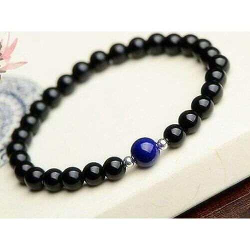 New natural black onyx agates 6mm lapis lazulis Stretch bracelet 7.5"