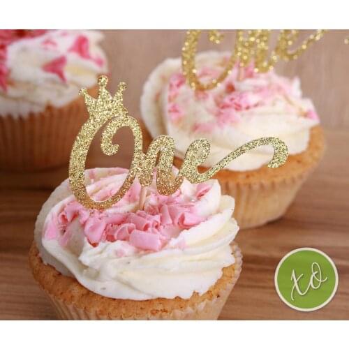 ONE Crown Cupcake Toppers Gold Glitter Cupcake Toppers First Birthday Toppers First Birthday Decoration Girl First Birthday Birt