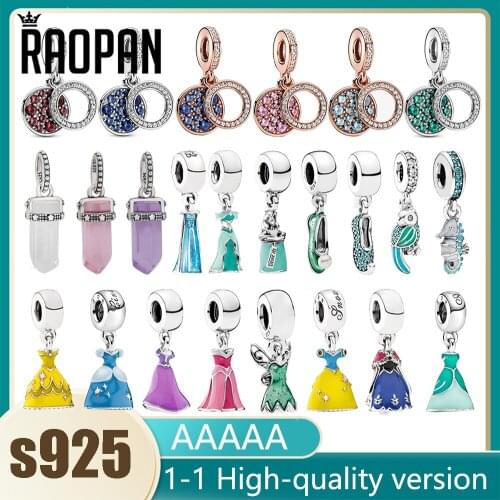 RAOPAN original three-color talisman pendant cute princess skirt charm charm silver 925 bracelet DIY girl fashion jewelry