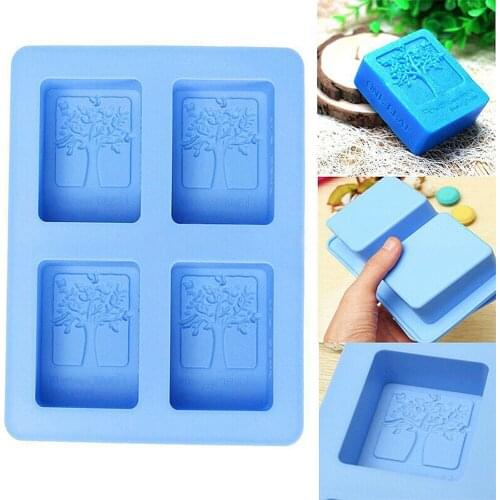 Tree Pattern Rectangle Silicone Mold 4 Holes Soap Molds Crafts Chocolate Cookies Cake Baking Moulds