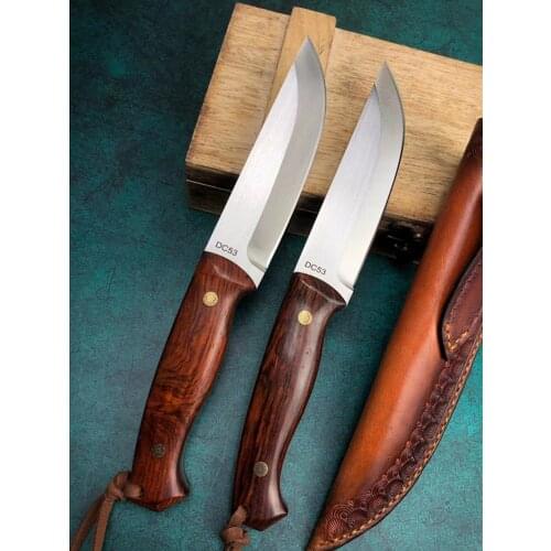 DC53 Blade Rosewood Handle high hardness straight knife Self-defense mountaineering tactical knife sharp Camping Hunting Knife